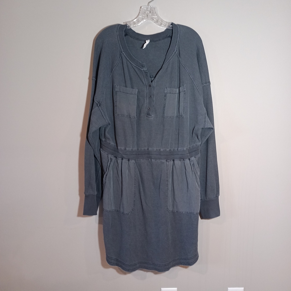 Daily Practice Anthropologie Washed Gray Waffle Thermal Shirt Dress Size XL